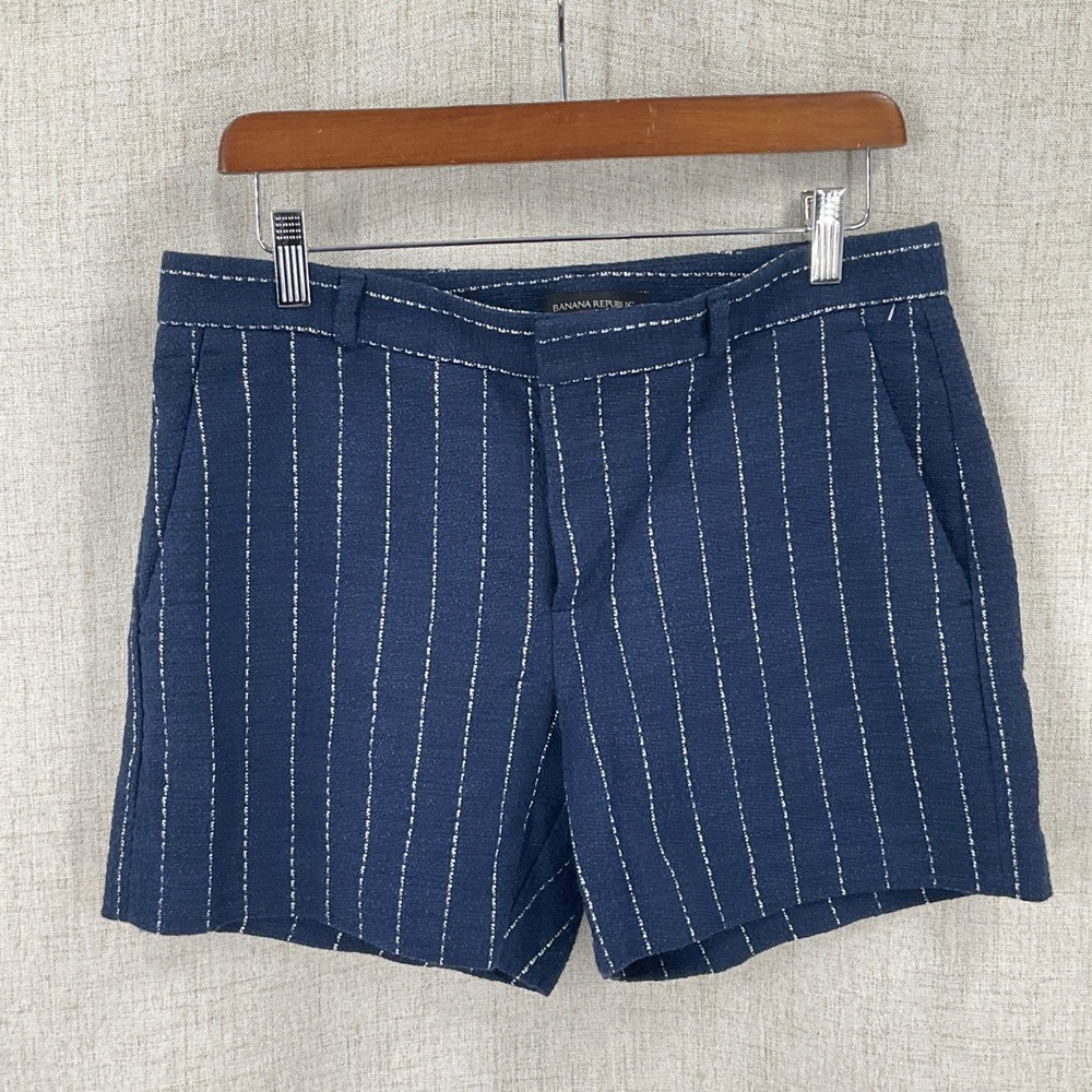 Banana Republic Shorts Womens 6 Blue Pinstripe Preppy Minimalist Tailored Office